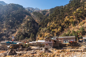 Kothe village in Mera peak climbing route in Himalaya mountains range, Nepal