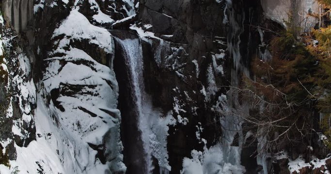 Pan Down Christine Falls Washington in Winter Season