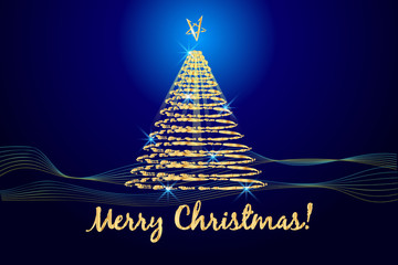 Christmas tree gold greetings card vector design web template