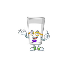 Cartoon character design of Geek glass of milk wearing weird glasses