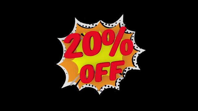 Sale word concept, 20% off, for shopping, sales, advertising, discounts and promotion, comics looks. (alpha channel)