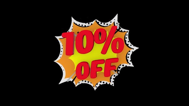 Sale word concept, 10% off, for shopping, sales, advertising, discounts and promotion, comics looks. (alpha channel)