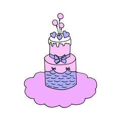 Isolated on white background cake colored illustration, vector, drawing, hand drawing, design element for printing, scrapbooking, cards, textiles, wallpaper