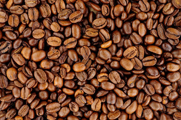 Aromatic fresh roasted coffee bean background texture