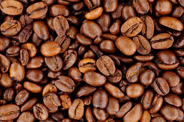 Aromatic fresh roasted coffee bean background texture