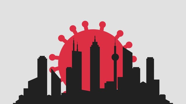 Deadly coronavirus takeover over a city animation vector