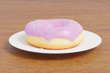 3D Rendering donut with sprinkles on wooden table