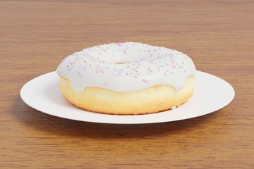 3D Rendering donut with sprinkles on wooden table