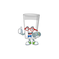 Glass of milk talented gamer mascot design play game with controller