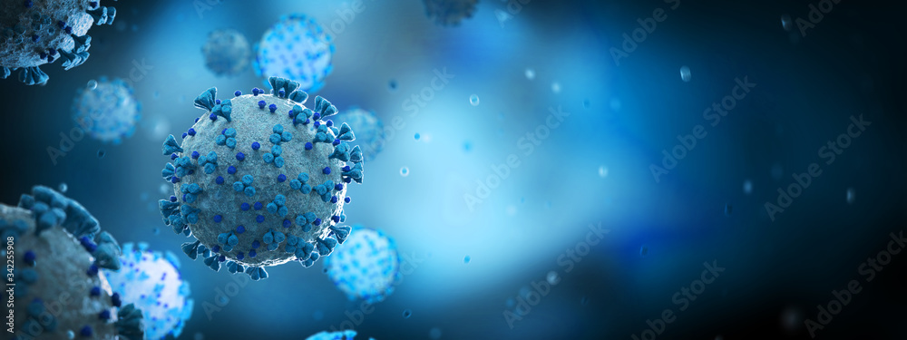 Poster microscopic close-up of the covid-19 disease. coronavirus illness spreading in body cell. 2019-ncov 