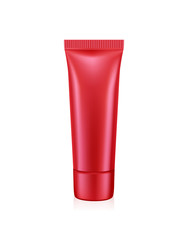 Template red tube for cosmetics, blank for cream, toothpaste, packaging for lotion. Vector.