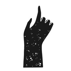 Silhouette of a hand with an index finger, black isolated vector. Pressing the button, pointing finger in the direction, hand drawn clip art for design.