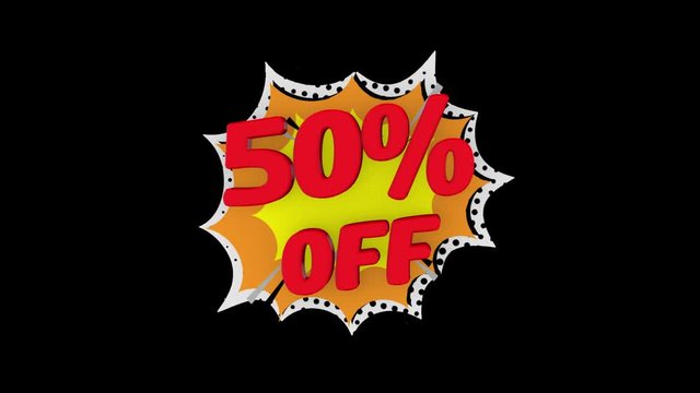 Sale word concept, 50% off, for shopping, sales, advertising, discounts and promotion, comics looks. (alpha channel)
