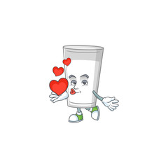 An adorable cartoon design of glass of milk holding heart