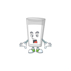 A cartoon design of glass of milk showing an amazed gesture