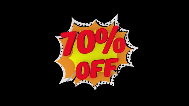 Sale word concept, 70% off, for shopping, sales, advertising, discounts and promotion, comics looks. (alpha channel)