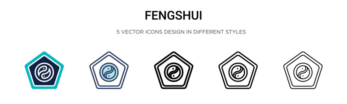 Fengshui icon in filled, thin line, outline and stroke style. Vector illustration of two colored and black fengshui vector icons designs can be used for mobile, ui, web