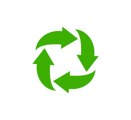 Recycle icon, garbage sorting symbol, waste recycling sign, green arrows, environmental vector isolated illustration