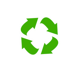 Obraz premium Recycle icon, garbage sorting symbol, waste recycling sign, green arrows, environmental vector isolated illustration