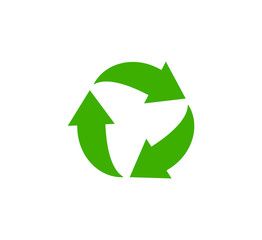 Recycle icon, garbage sorting symbol, waste recycling sign, green arrows, environmental vector isolated illustration