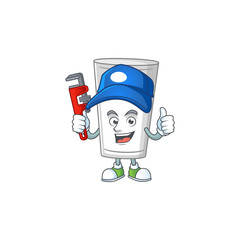 Mascot design concept of glass of milk work as smart Plumber