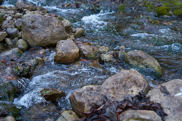 Naklejka na ściany i meble Image of an oil stain in a mountain stream.