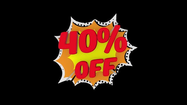 Sale word concept, 40% off, for shopping, sales, advertising, discounts and promotion, comics looks. (alpha channel)