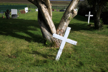 Skagafjordur/ Iceland - August 26, 2017: The cemetery near Vidimiry wooden church, Iceland, Europe