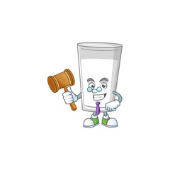 Charismatic Judge glass of milk cartoon character design with glasses