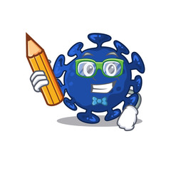 A brainy student streptococcus cartoon character with pencil and glasses