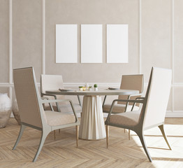 mock up poster, frame in modern classic dinning room. 3D Illustration