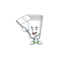 Cute cartoon character of glass of milk holding white flag