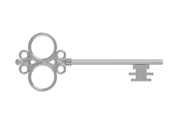 Antique silver key. 3D Illustration.