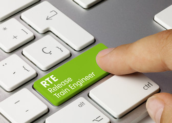 RTE release train engineer - Inscription on Green Keyboard Key.