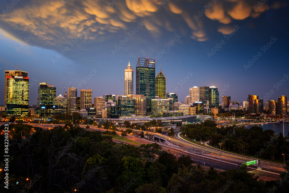 Poster skyline of Perth with city central business district