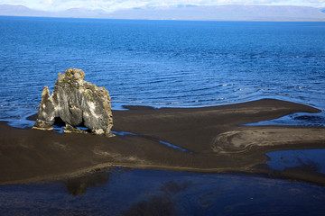 Vatnsnes / Iceland - August 27, 2017: The Hvitserkur rock in Vatnsnes peninsula, Iceland, Europe