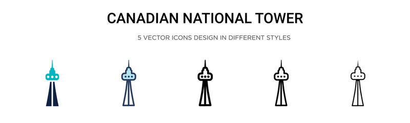 Canadian national tower icon in filled, thin line, outline and stroke style. Vector illustration of two colored and black canadian national tower vector icons designs can be used for mobile, ui, web