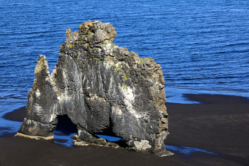 Vatnsnes / Iceland - August 27, 2017: The Hvitserkur rock in Vatnsnes peninsula, Iceland, Europe