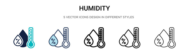 Humidity icon in filled, thin line, outline and stroke style. Vector illustration of two colored and black humidity vector icons designs can be used for mobile, ui, web - obrazy, fototapety, plakaty