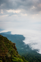 fog on mountain and cloudy sky