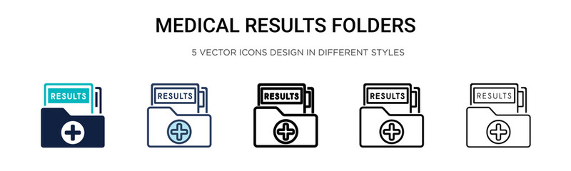 Obraz premium Medical results folders icon in filled, thin line, outline and stroke style. Vector illustration of two colored and black medical results folders vector icons designs can be used for mobile, ui, web
