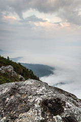 fog on mountain and cloudy sky