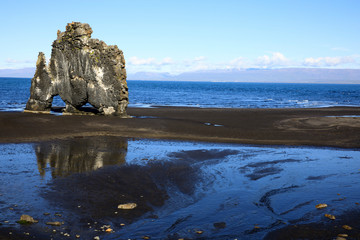 Vatnsnes / Iceland - August 27, 2017: The Hvitserkur rock in Vatnsnes peninsula, Iceland, Europe