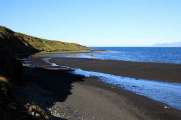 Vatnsnes / Iceland - August 27, 2017: A volcanic beach in Vatnsnes peninsula, Iceland, Europe