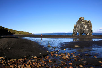 Vatnsnes / Iceland - August 27, 2017: The Hvitserkur rock in Vatnsnes peninsula, Iceland, Europe
