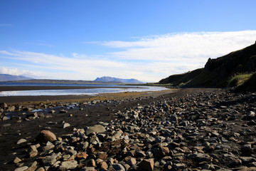 Vatnsnes / Iceland - August 27, 2017: A volcanic beach in Vatnsnes peninsula, Iceland, Europe