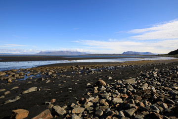 Vatnsnes / Iceland - August 27, 2017: A volcanic beach in Vatnsnes peninsula, Iceland, Europe