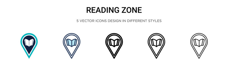 Obraz premium Reading zone icon in filled, thin line, outline and stroke style. Vector illustration of two colored and black reading zone vector icons designs can be used for mobile, ui, web