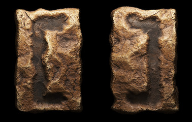 Set of rocky symbols left and right square bracket . Font of stone on black background. 3d