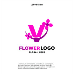 flower initial Letter V Logo design